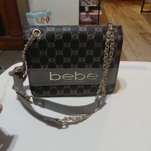 Bebe Black and Gold Chain Shoulder Bag